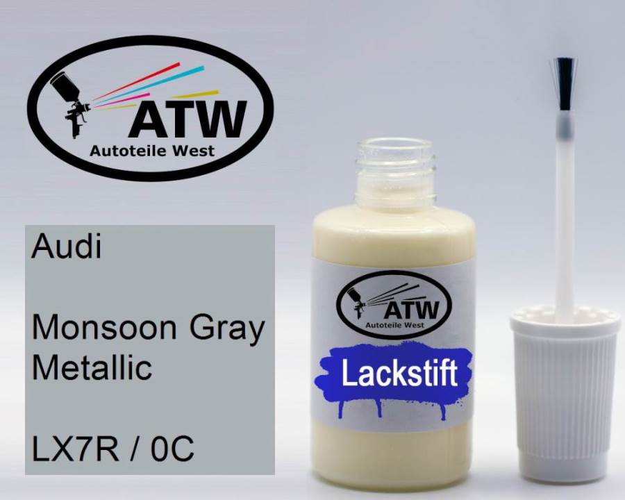 Audi, Monsoon Gray Metallic, LX7R / 0C: 20ml Lackstift, von ATW Autoteile West.